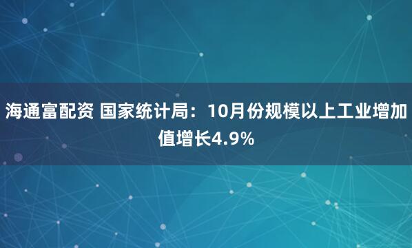 海通富配资 国家统计局：10月份规模以上工业增加值增长4.9%